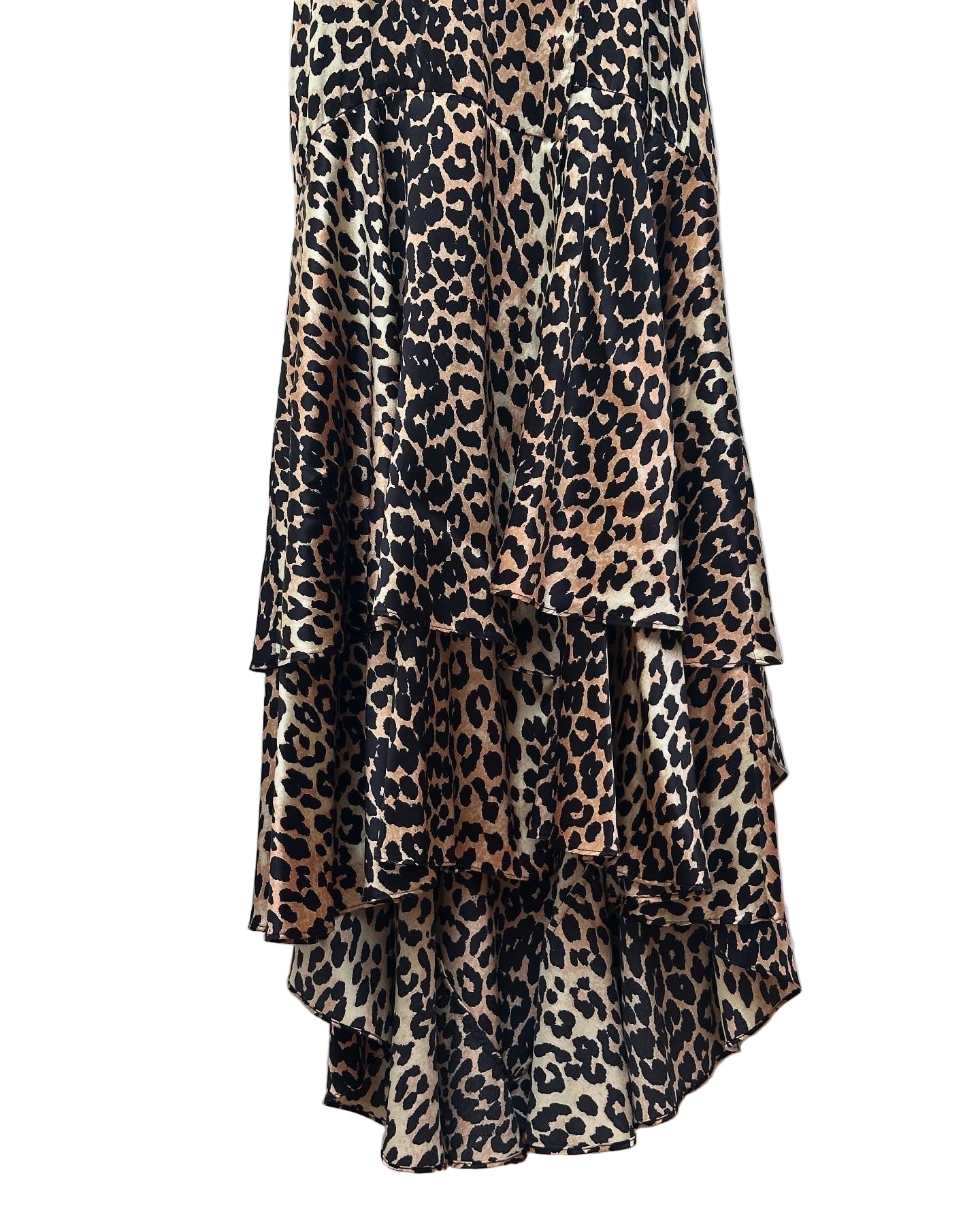 Leopard Print 100% Silk Long Flowing Tie Dress Size UK 8