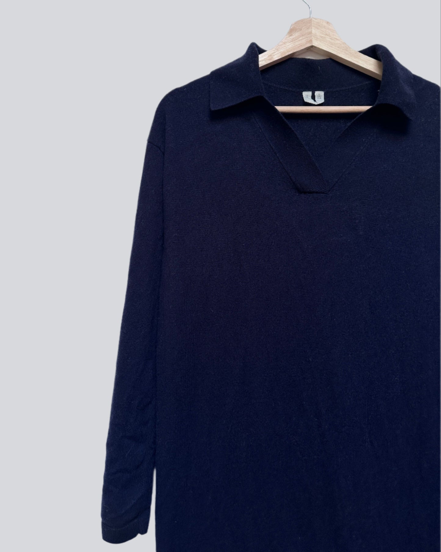 ARKET 100% Wool Navy Blue Long Collared Dress. Size XS