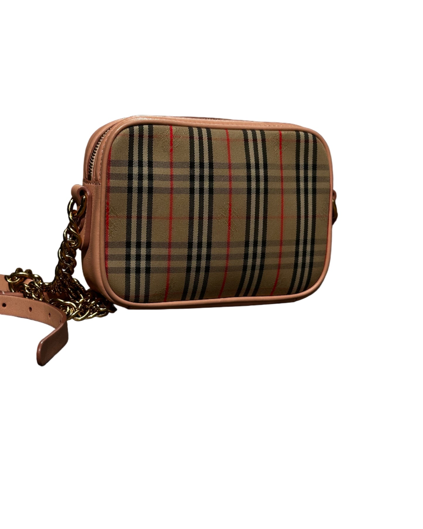 Burberry 1983 Knight Check Canvas and Calfskin Link Camera Crossbody Bag