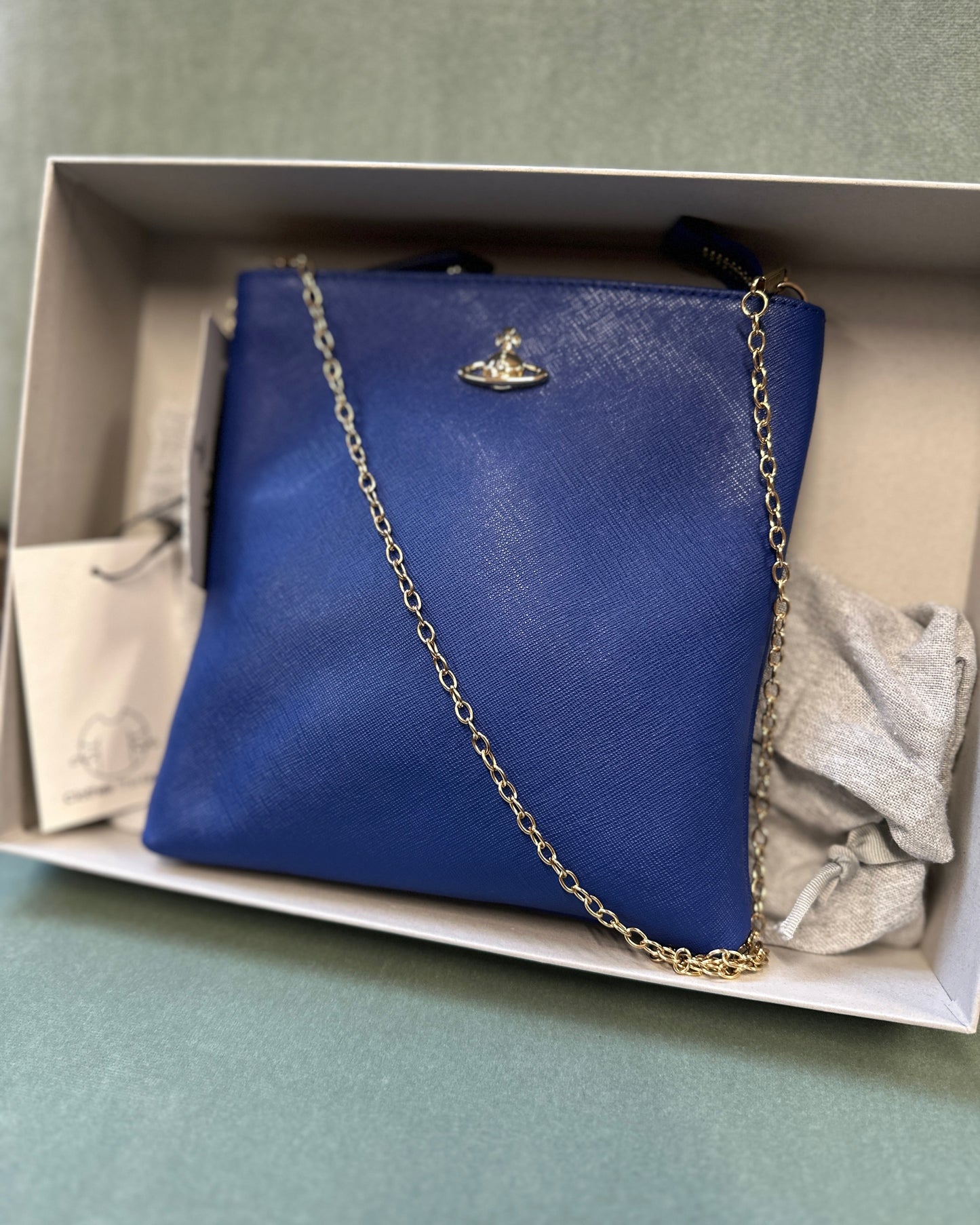 Vivienne Westwood Blue Zip Pouch Chain Bag