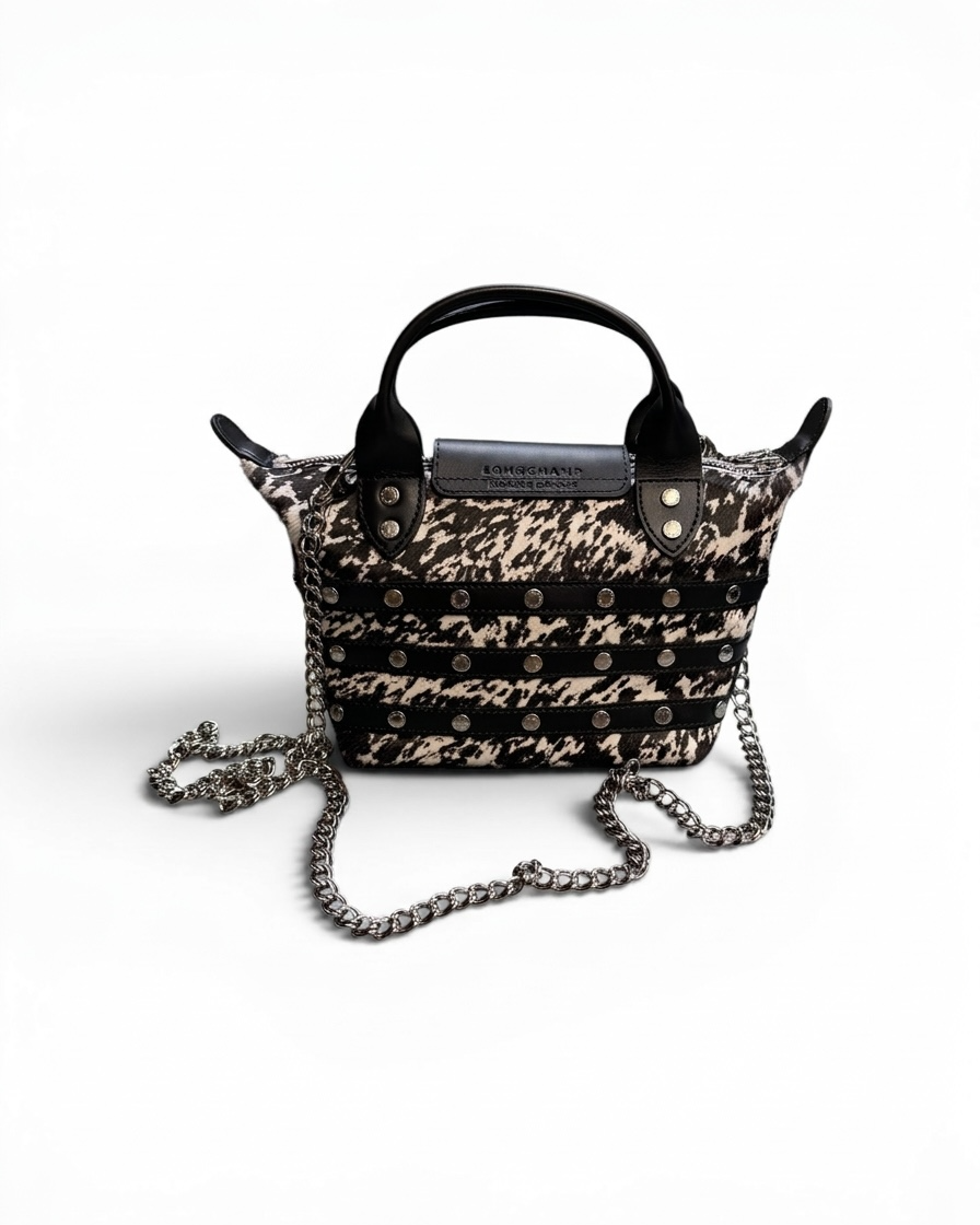 Longchamp Rivet and Pony Skin Mini Le Pliage (+ Chain)