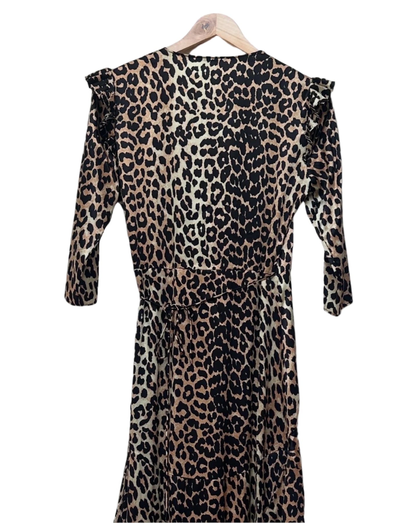 Leopard Print 100% Silk Long Flowing Tie Dress Size UK 8
