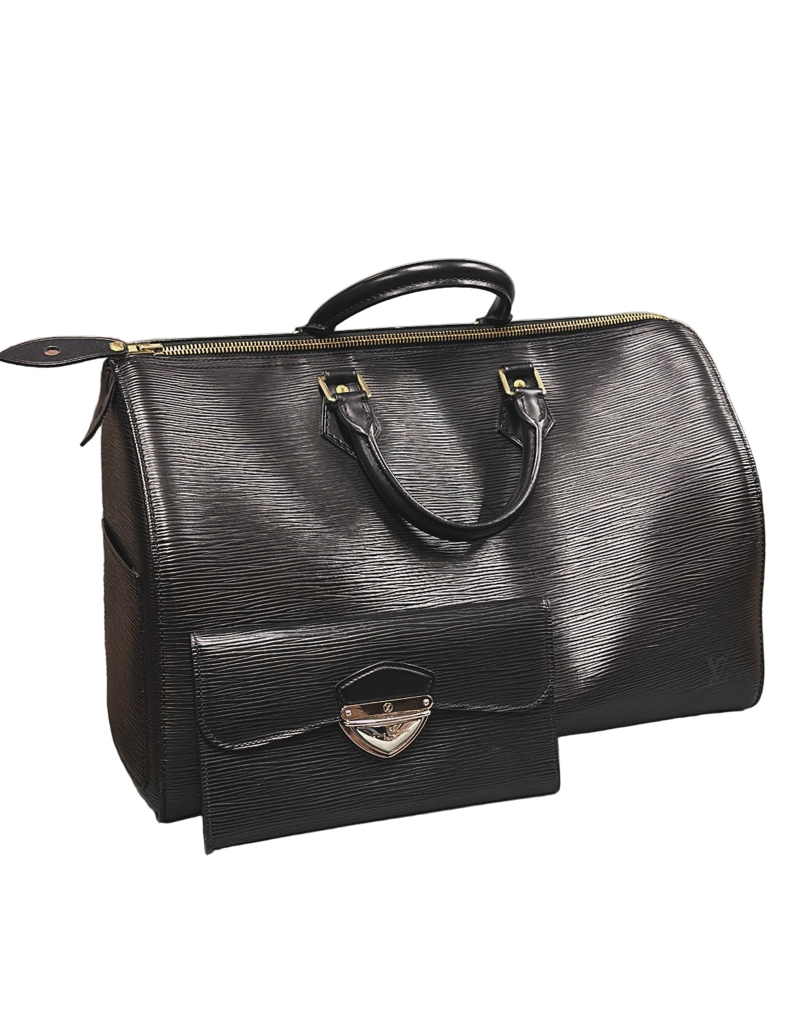 Louis Vuitton Speedy 40 Black Epi Leather and matching Eugenie purse