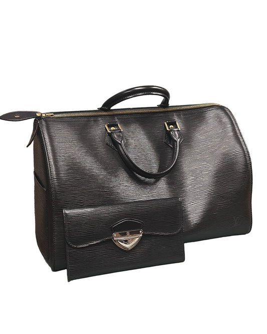 Louis Vuitton Speedy 40 Black Epi Leather and matching Eugenie purse
