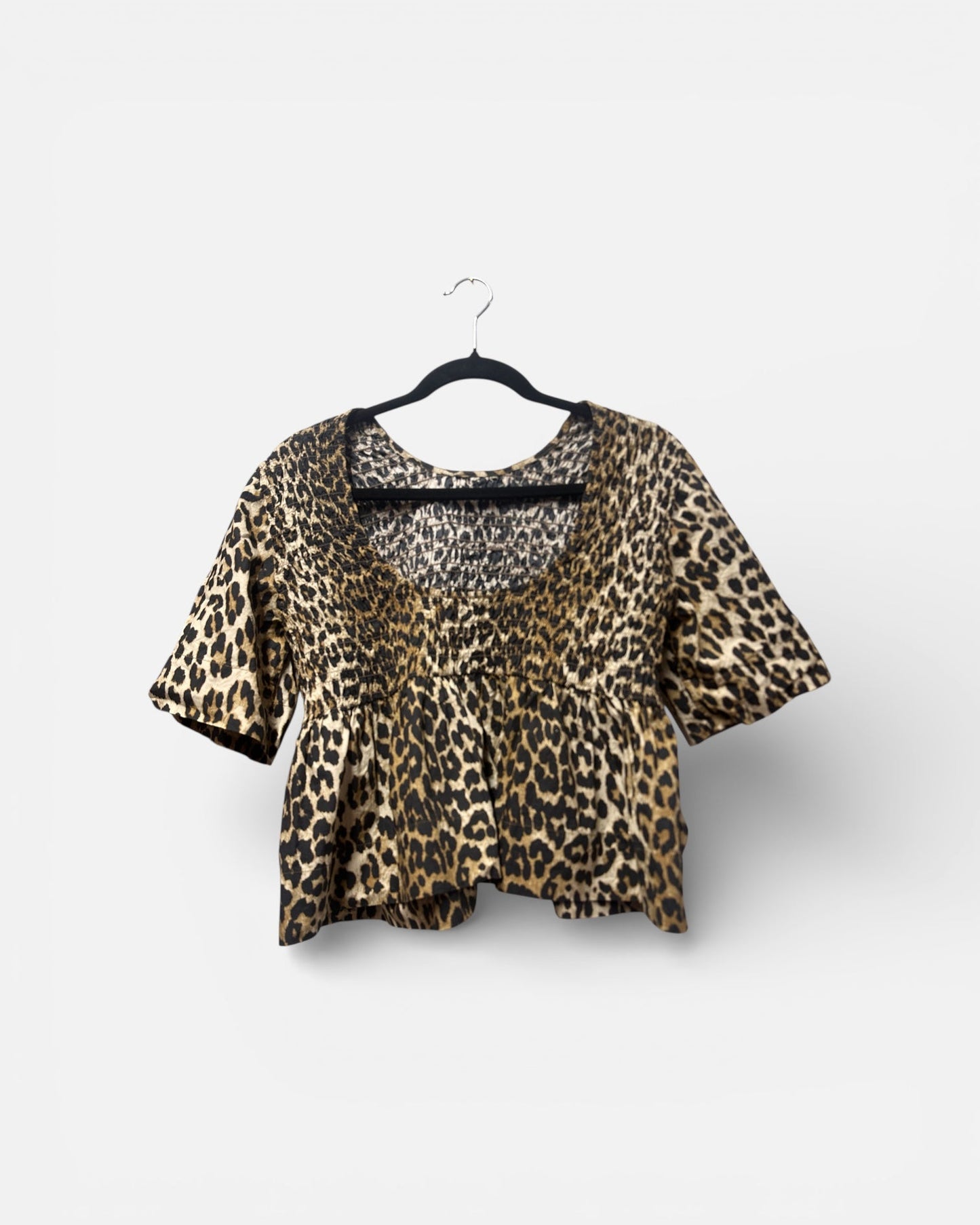 GANNI Leopard Print Smock Blouse UK8