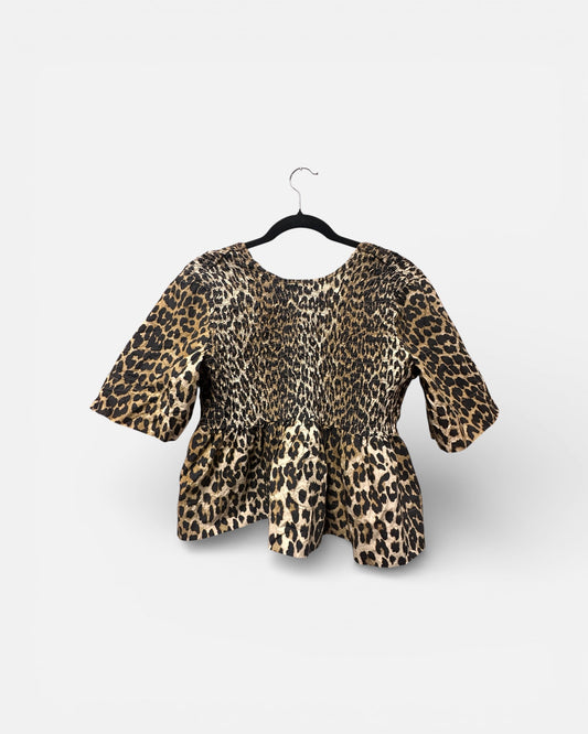 GANNI Leopard Print Smock Blouse UK8