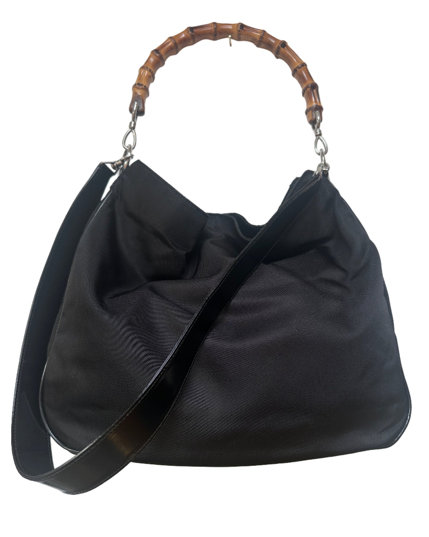 Vintage Gucci Bamboo Nylon and Leather Shoulder & Handbag