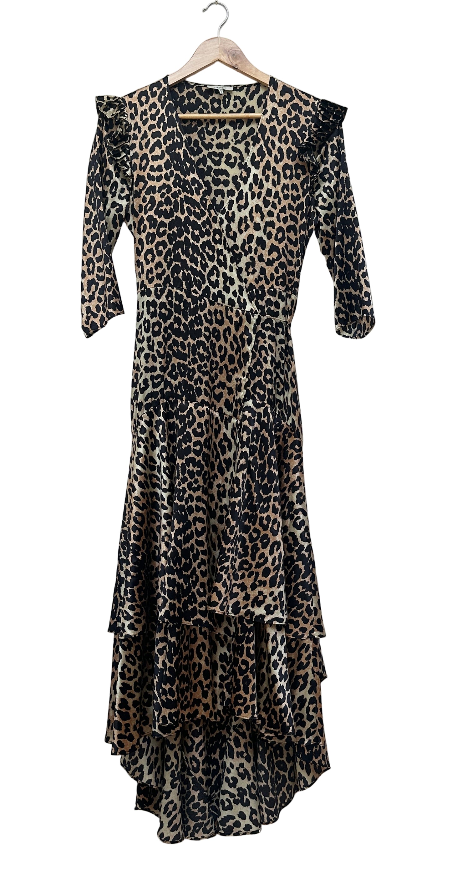 Leopard Print 100% Silk Long Flowing Tie Dress Size UK 8