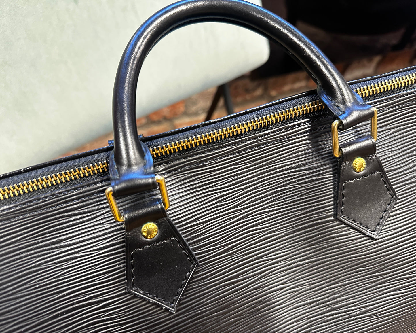 Louis Vuitton Speedy 40 Black Epi Leather and matching Eugenie purse