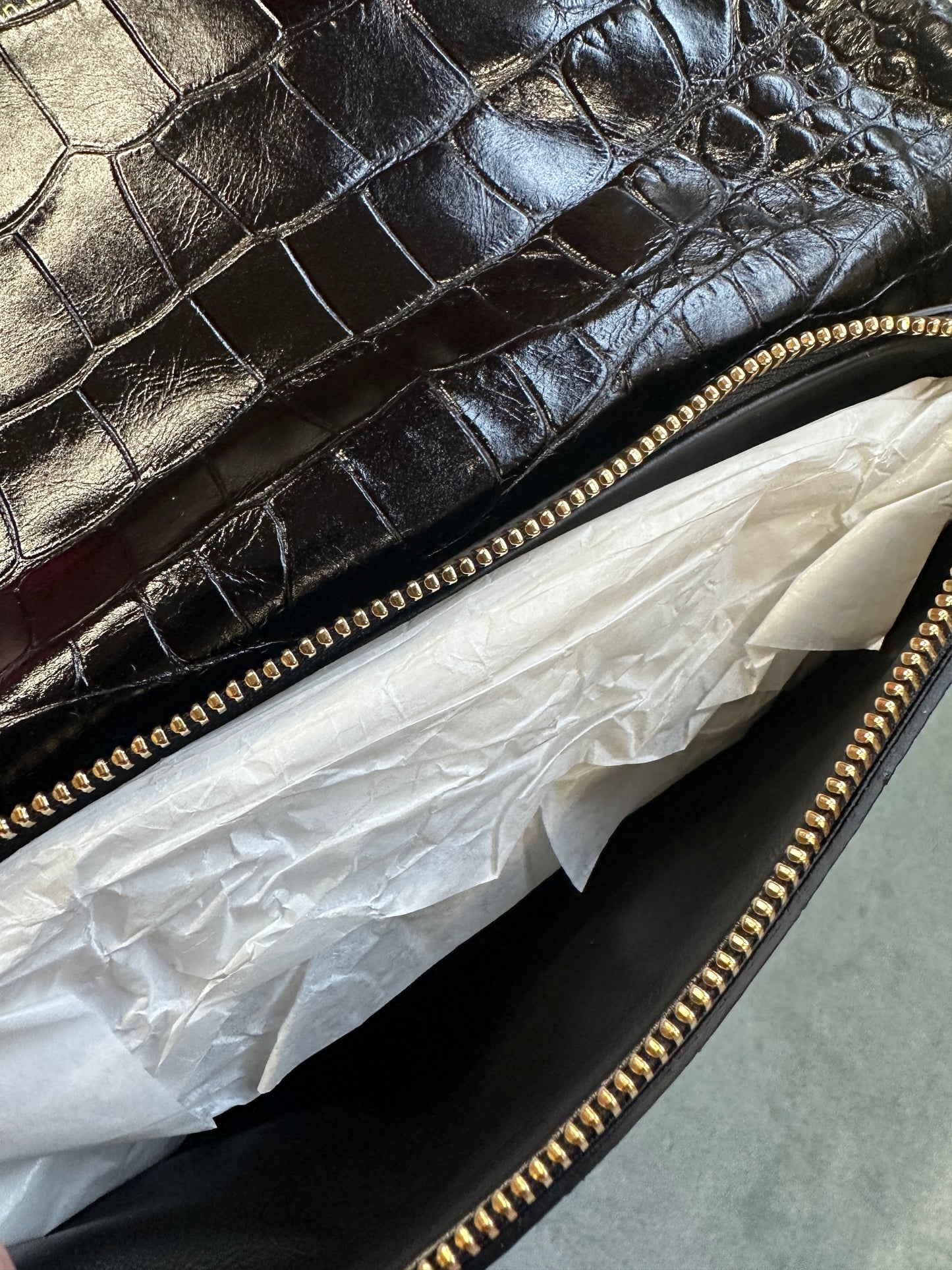 Dear Frances Black Croc Crossbody Bag