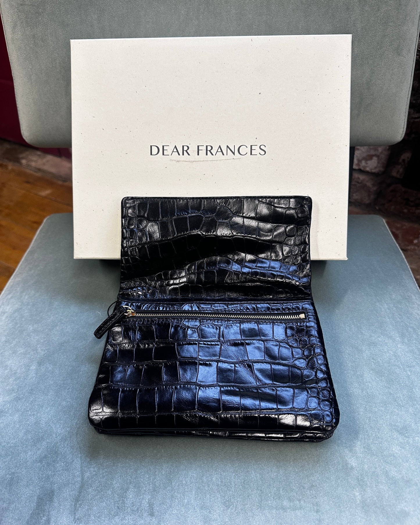 Dear Frances Black Croc Crossbody Bag