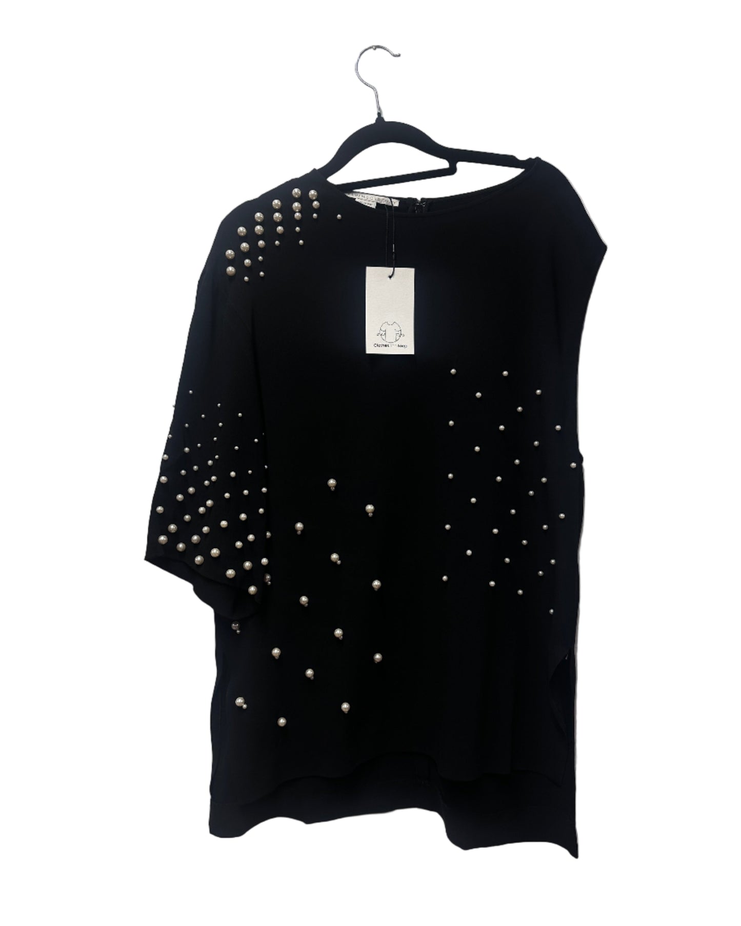 Stella McCartney Black A Symmetrical Sleeve Pearl Top - Size UK16