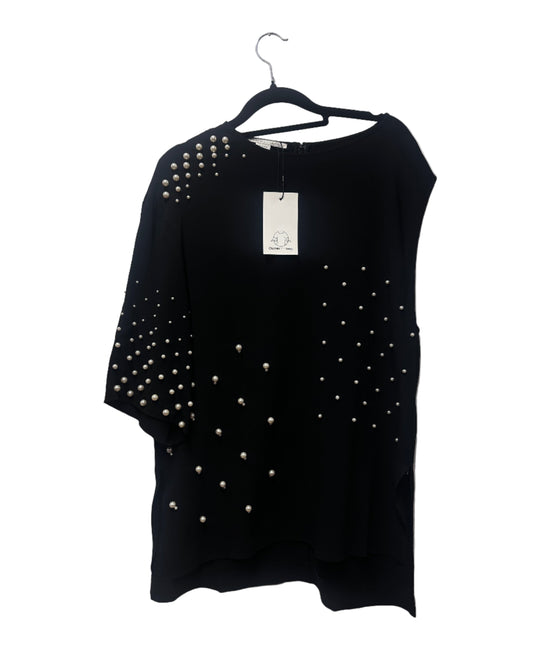 Stella McCartney Black A Symmetrical Sleeve Pearl Top - Size UK16