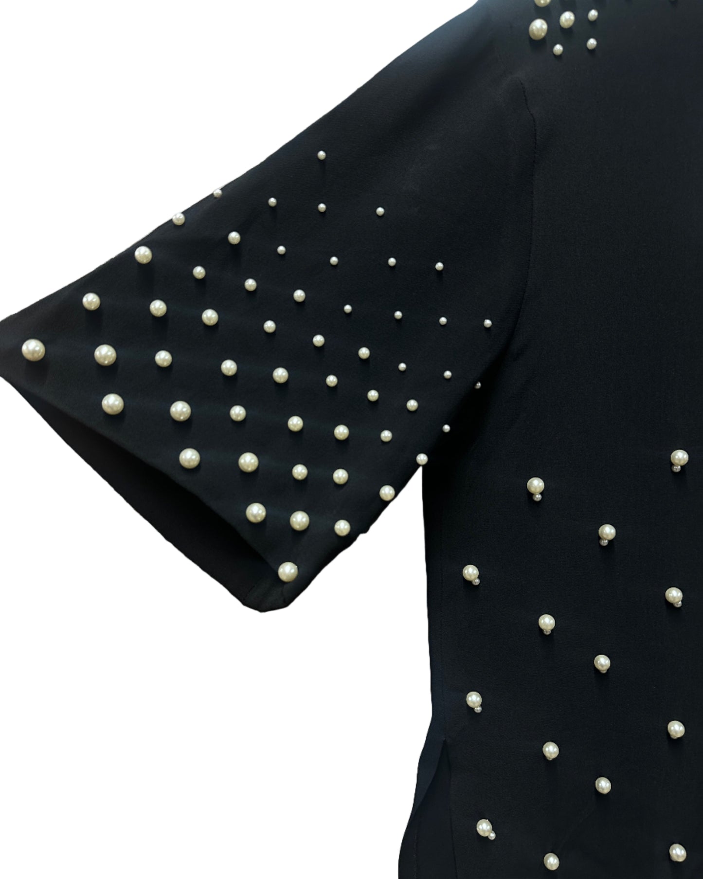 Stella McCartney Black A Symmetrical Sleeve Pearl Top - Size UK16