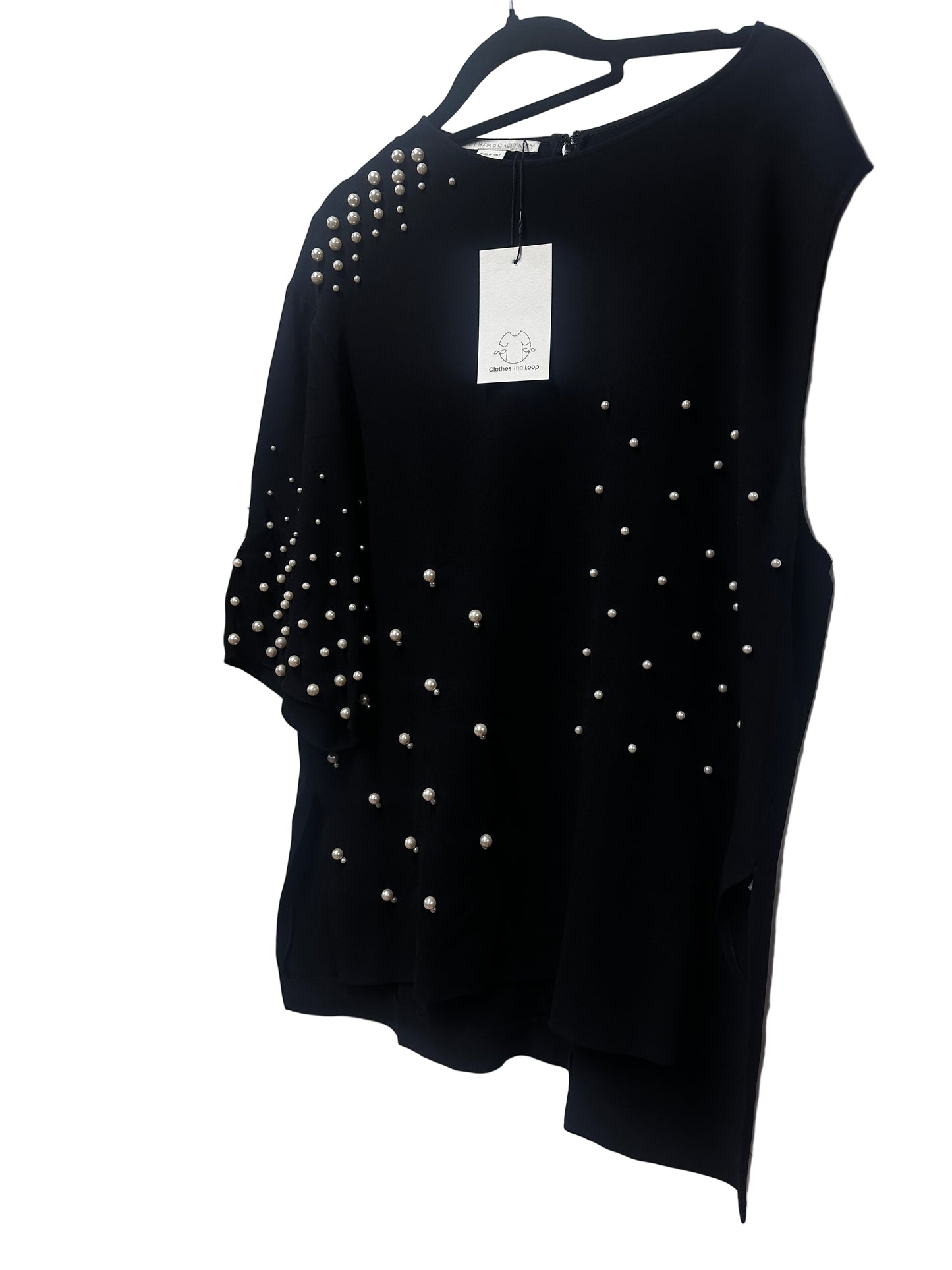 Stella McCartney Black A Symmetrical Sleeve Pearl Top - Size UK16
