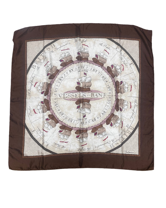 Burberrys Vintage "Vessels Bank" Silk Scarf