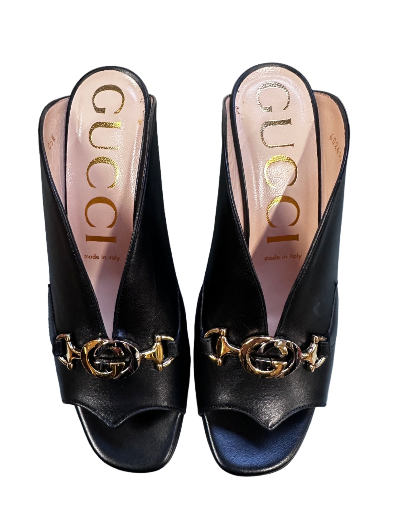 GUCCI Zumi Leather Mid-heel Slide Sandals - EU38 (UK5)