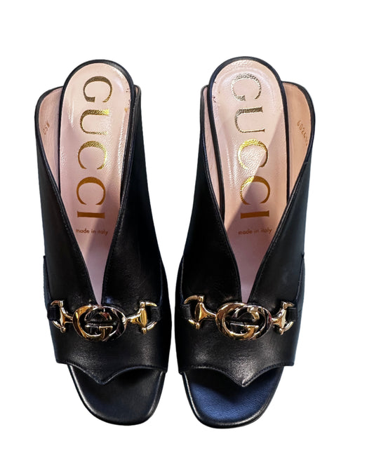 GUCCI Zumi Leather Mid-heel Slide Sandals - EU38 (UK5)