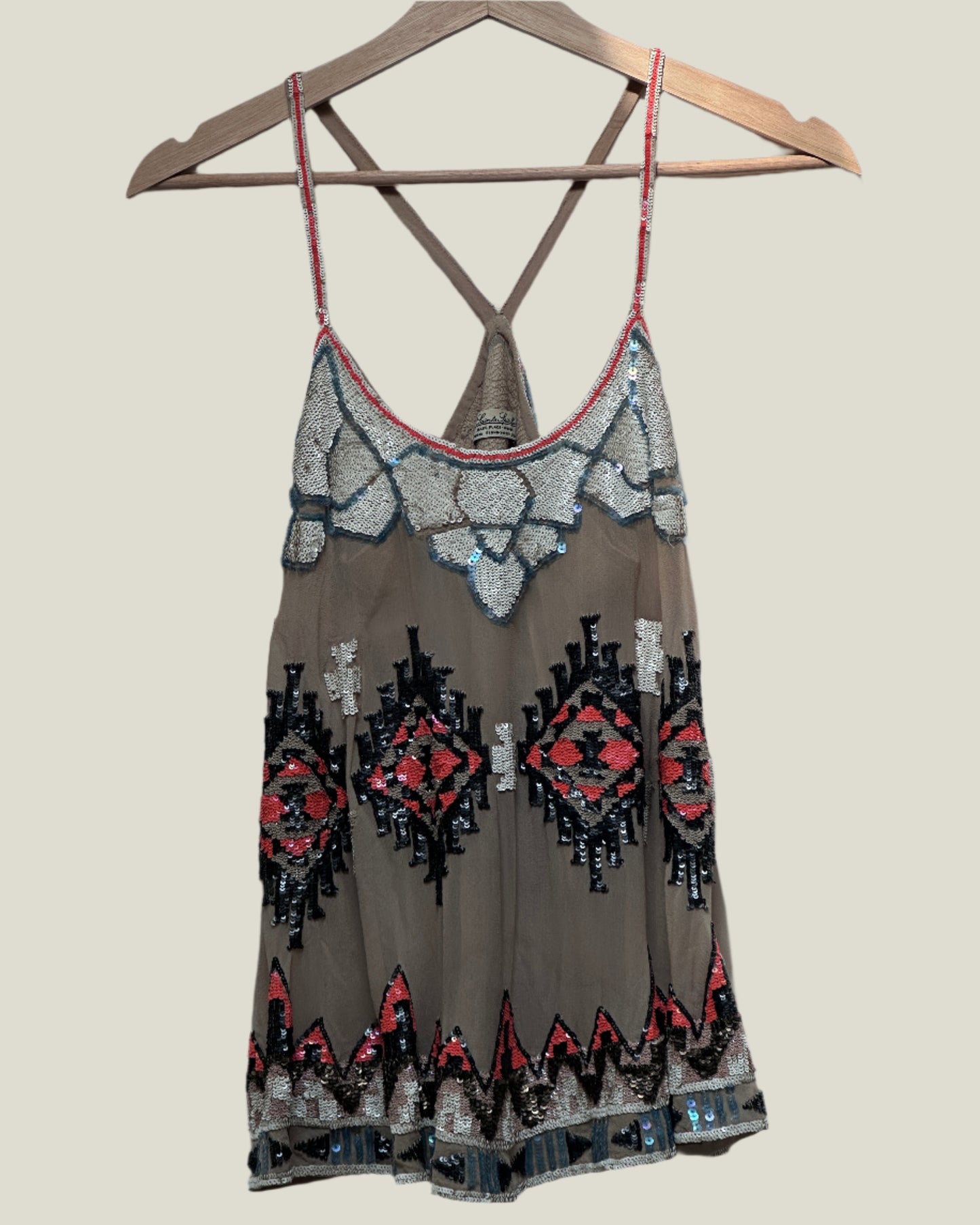 AllSaints Racer Back Embellished Silk Vest Top Size UK 8