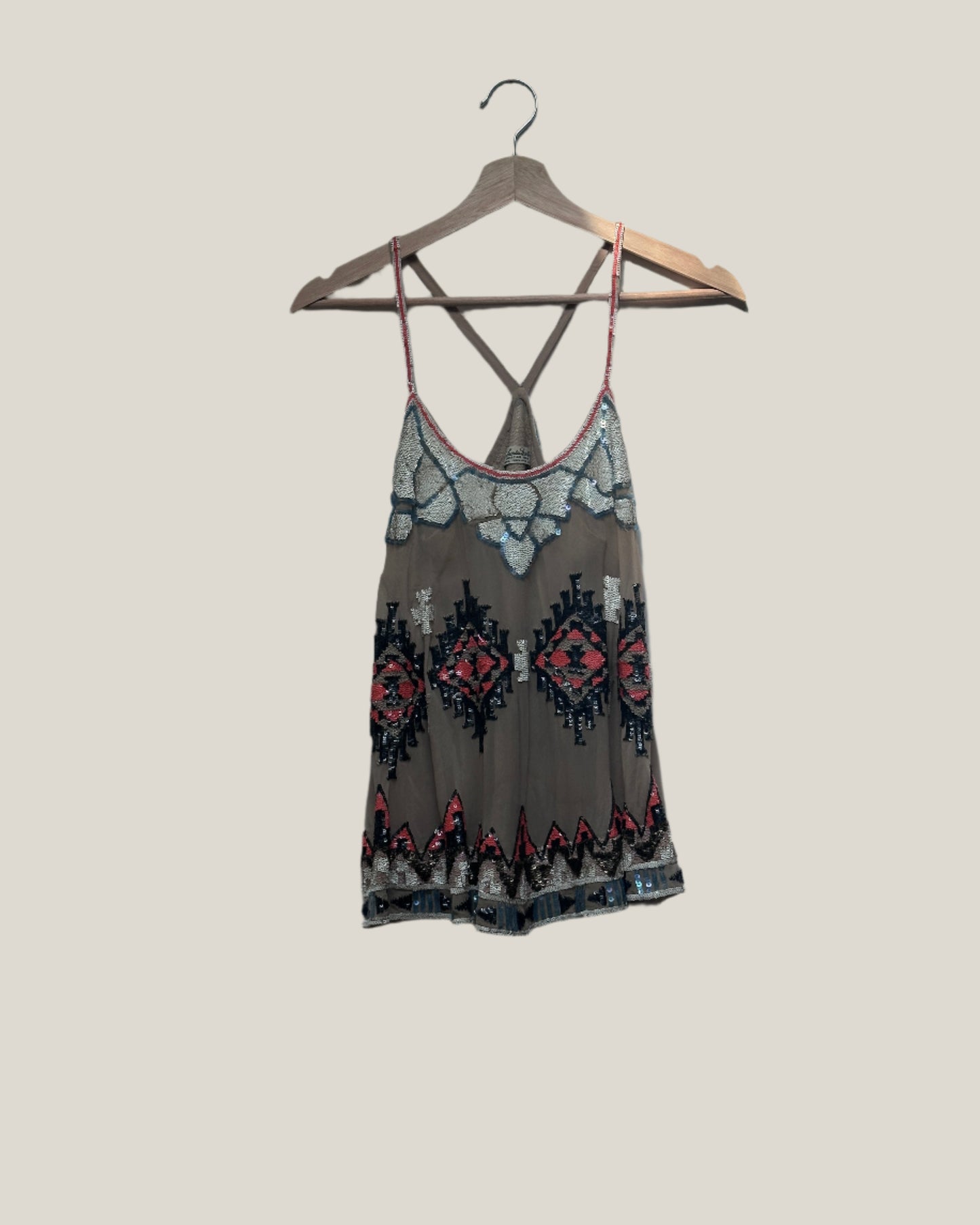AllSaints Racer Back Embellished Silk Vest Top Size UK 8