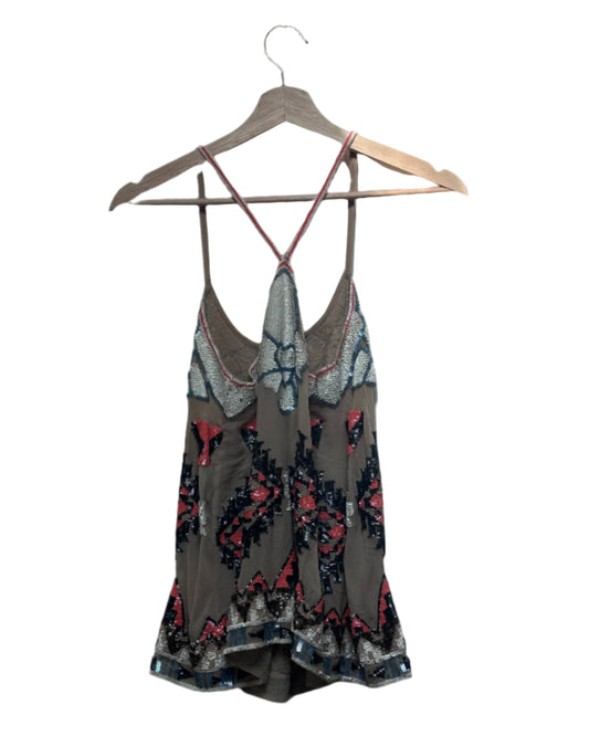 AllSaints Racer Back Embellished Silk Vest Top Size UK 8