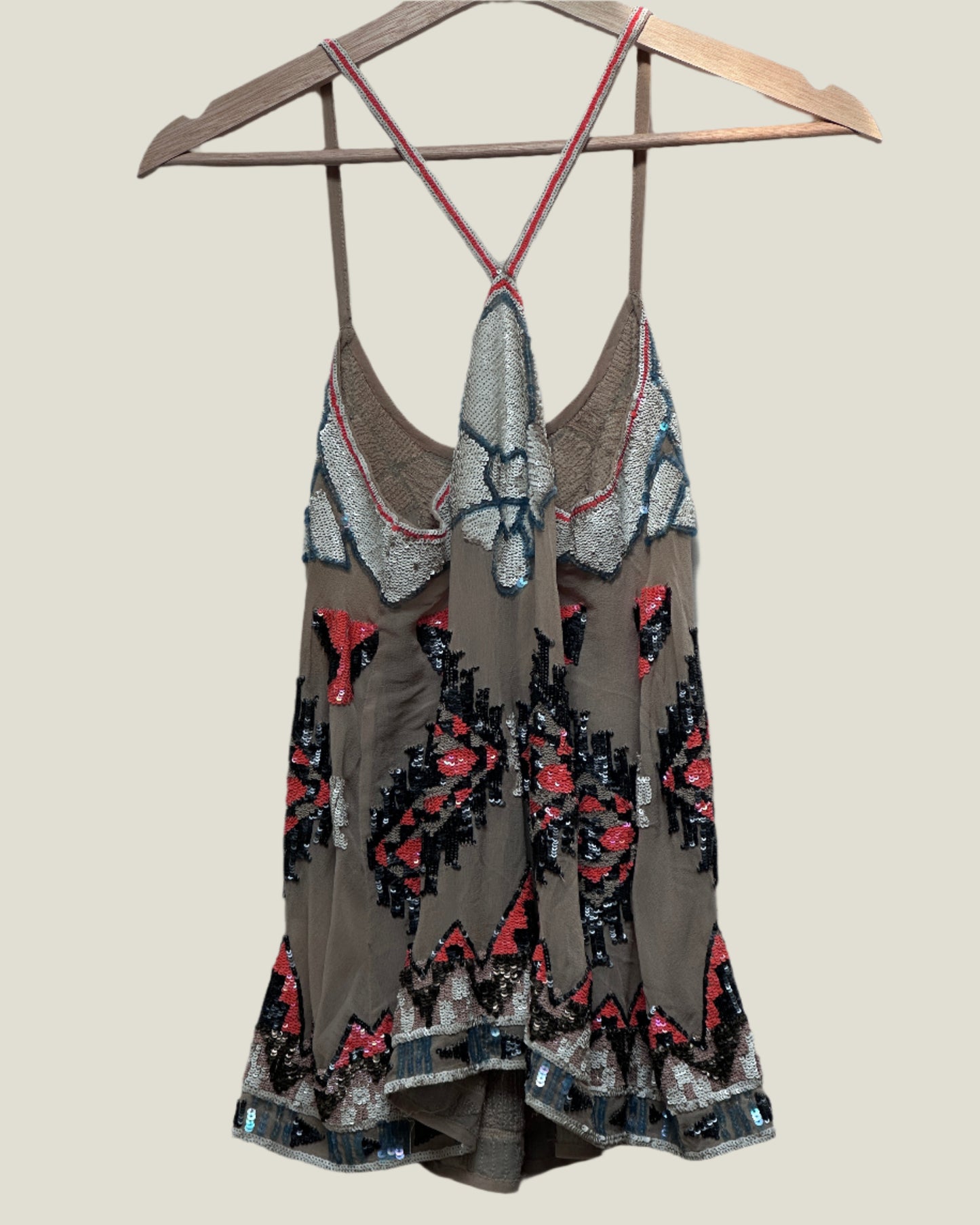 AllSaints Racer Back Embellished Silk Vest Top Size UK 8