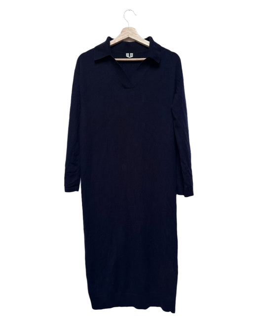 ARKET 100% Wool Navy Blue Long Collared Dress. Size XS