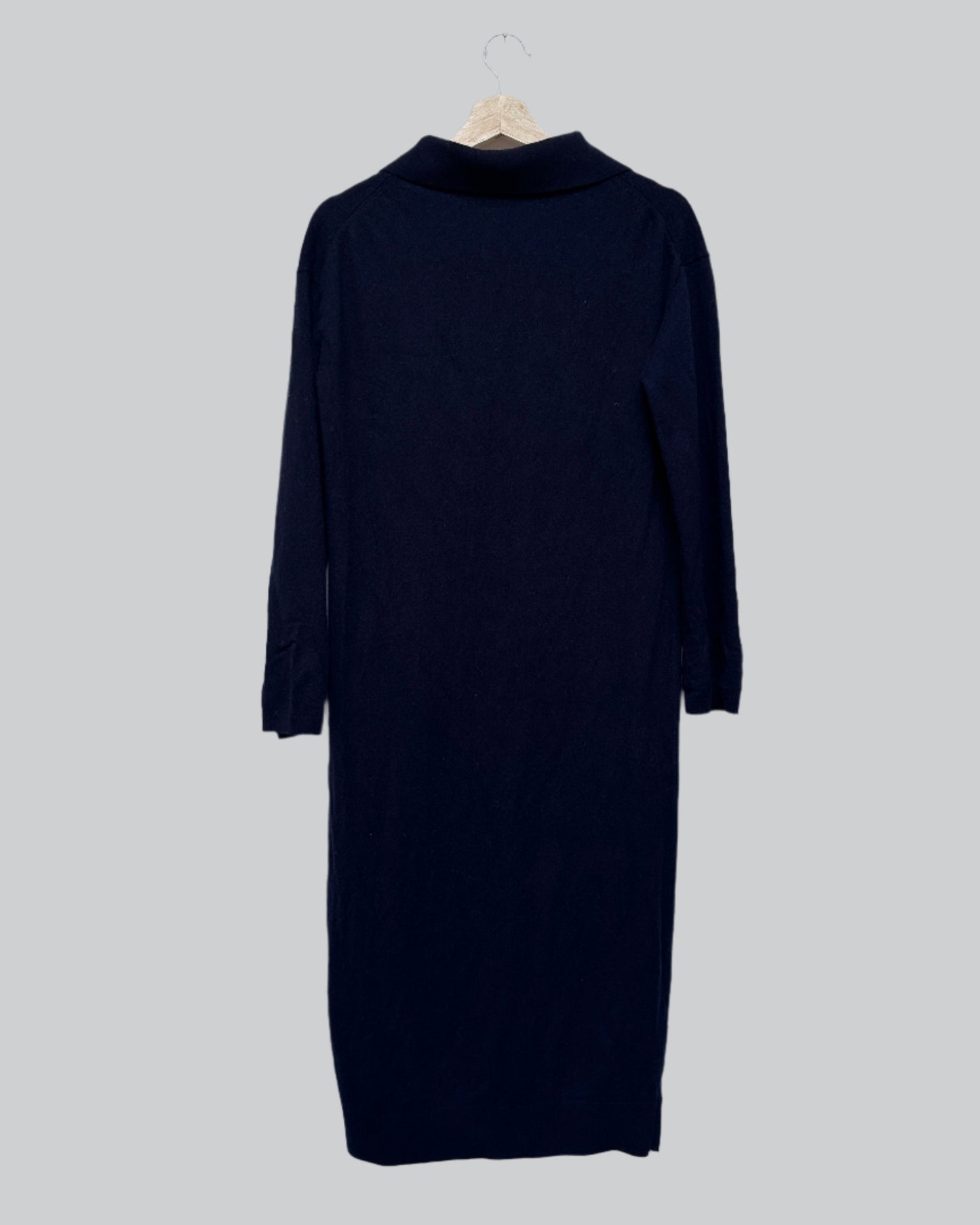 ARKET 100% Wool Navy Blue Long Collared Dress. Size XS