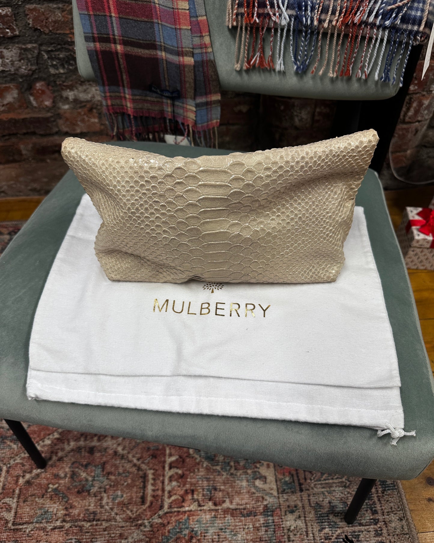Mulberry Clemmie Oversized Clutch in Irredescent Metallic Silky Snake