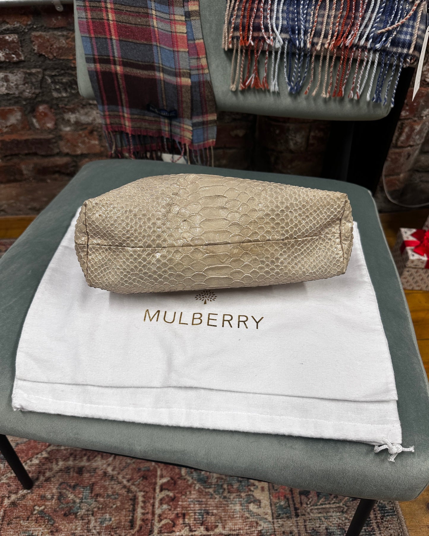 Mulberry Clemmie Oversized Clutch in Irredescent Metallic Silky Snake