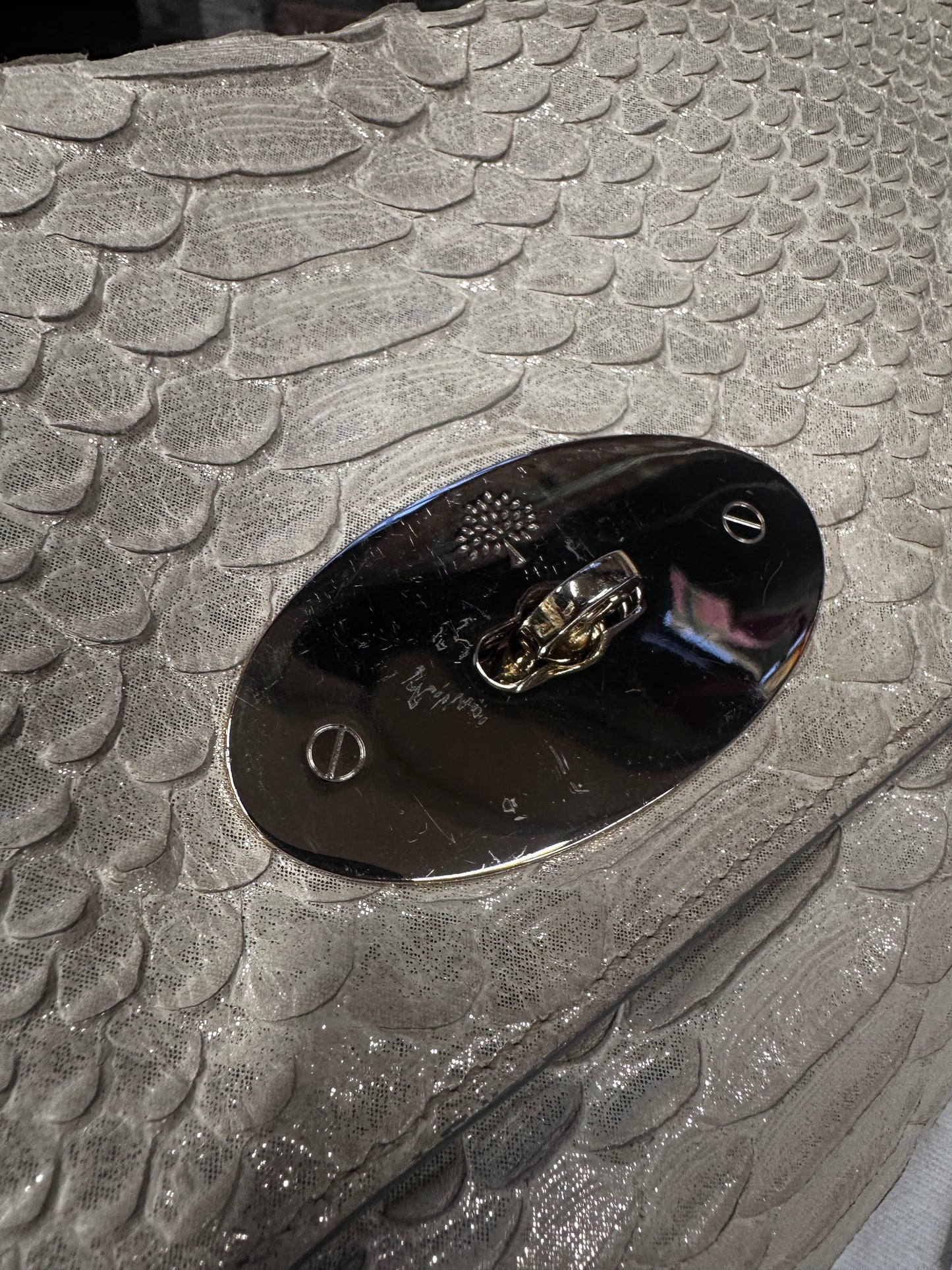 Mulberry Clemmie Oversized Clutch in Irredescent Metallic Silky Snake