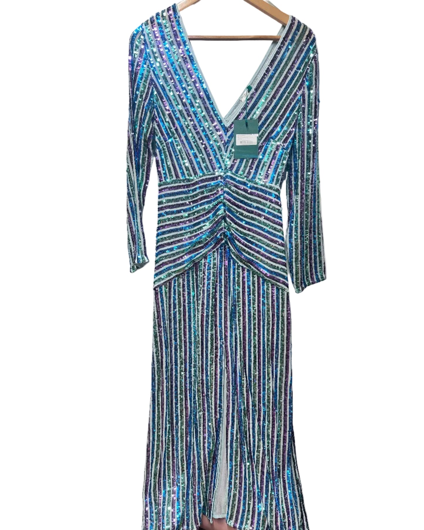Rixo Emmy Multistripe V Neck Dress - Size UK 10