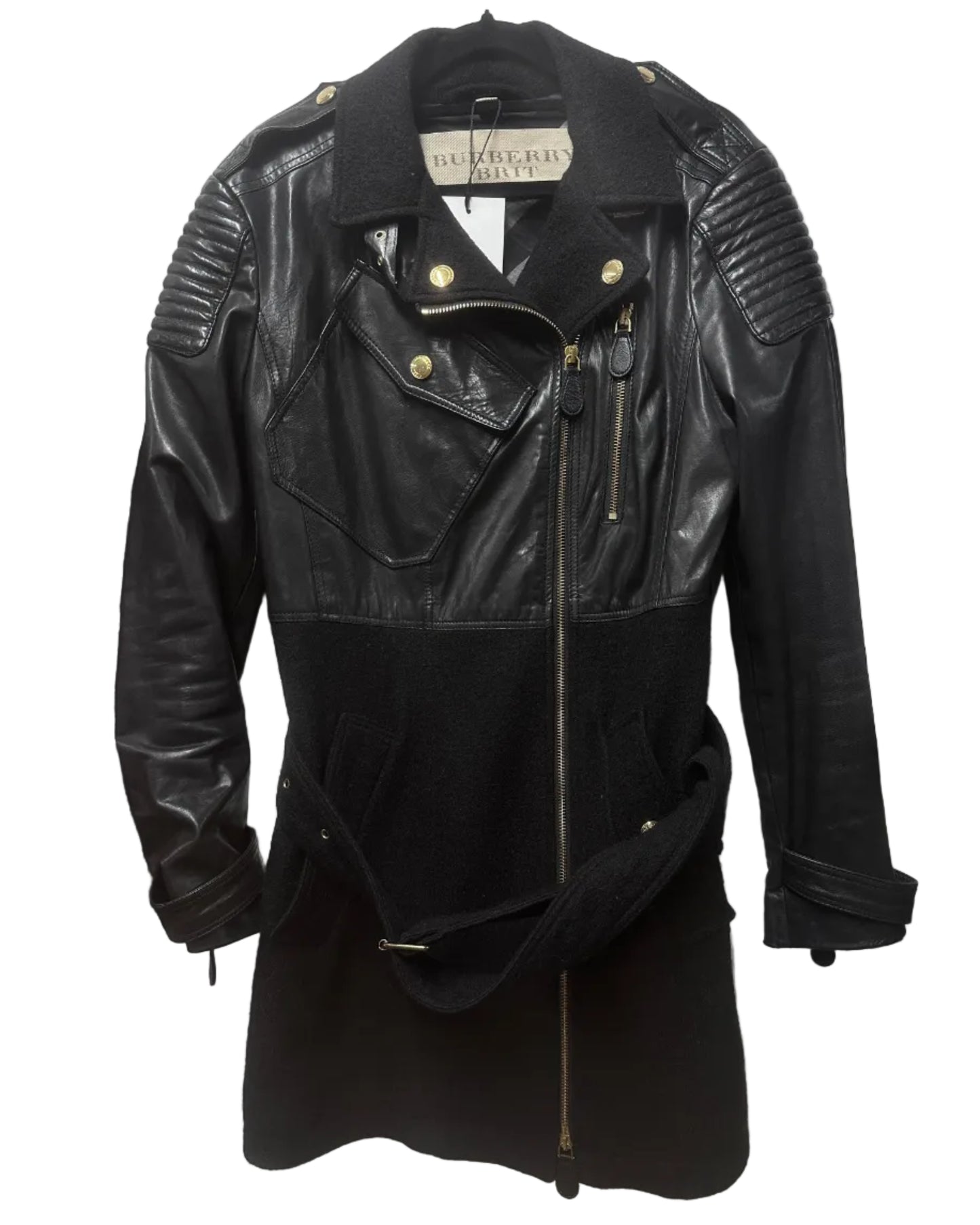 Burberry Leather and Wool Biker Longline Jacket Size UK 10