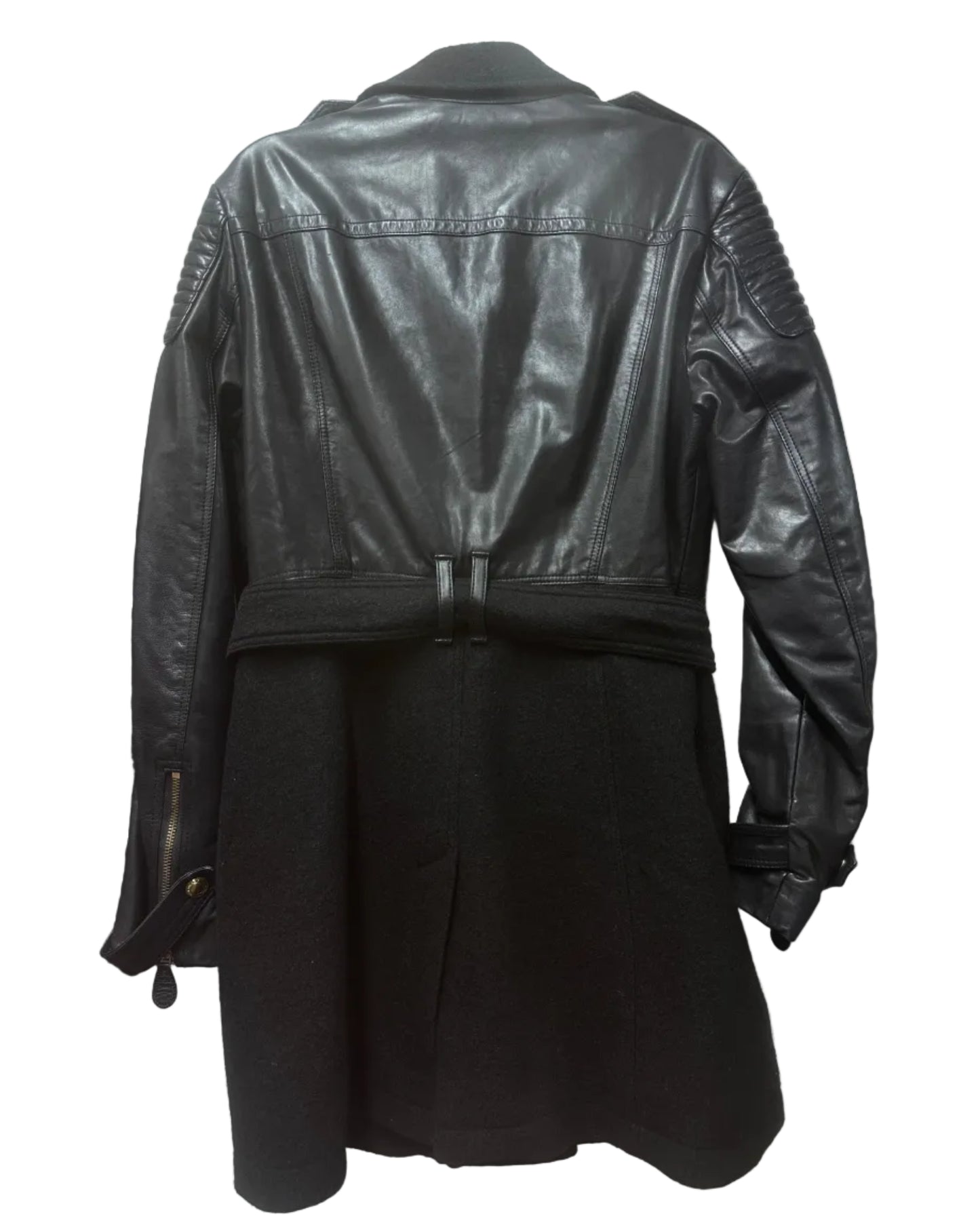 Burberry Leather and Wool Biker Longline Jacket Size UK 10