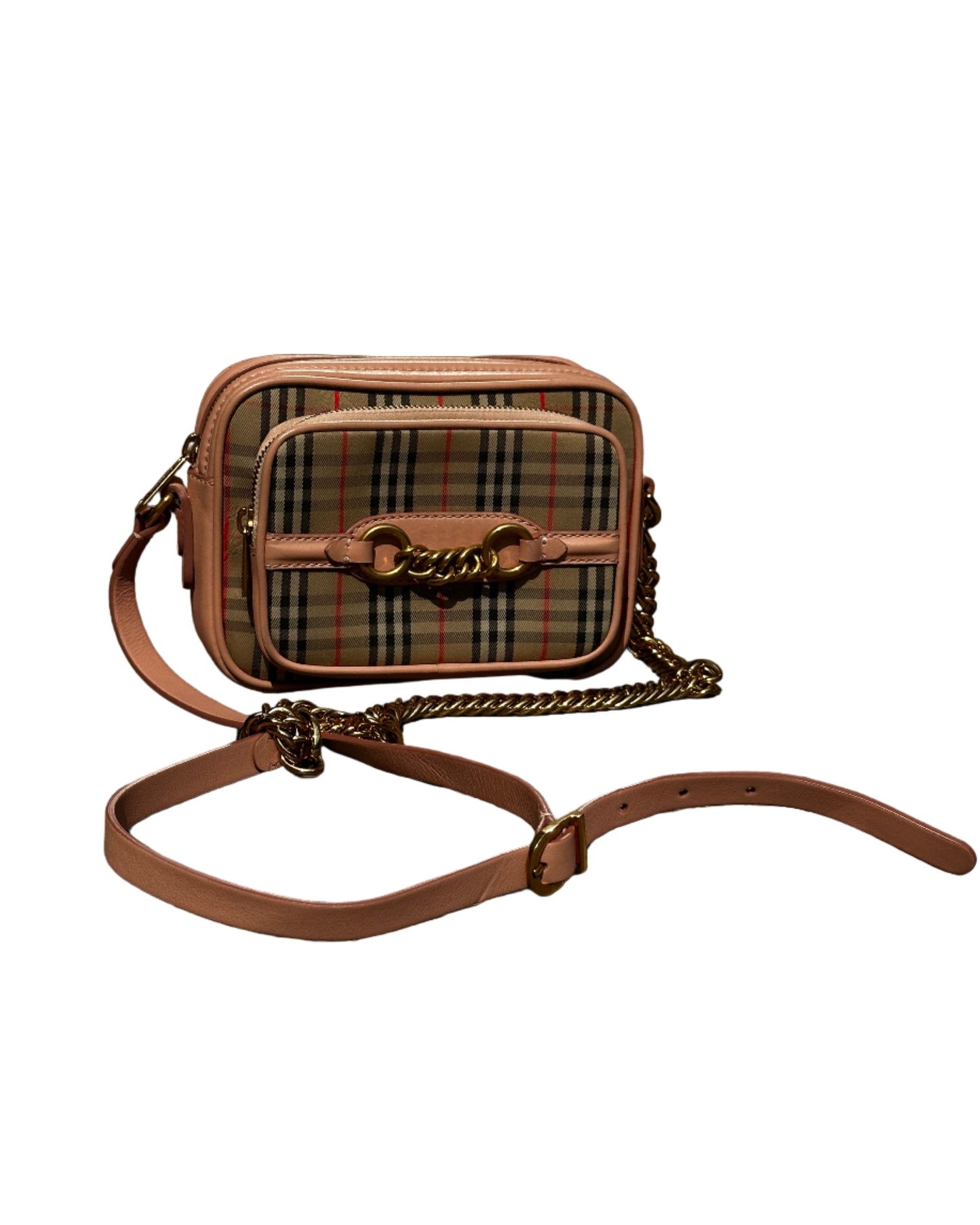Burberry 1983 Knight Check Canvas and Calfskin Link Camera Crossbody Bag