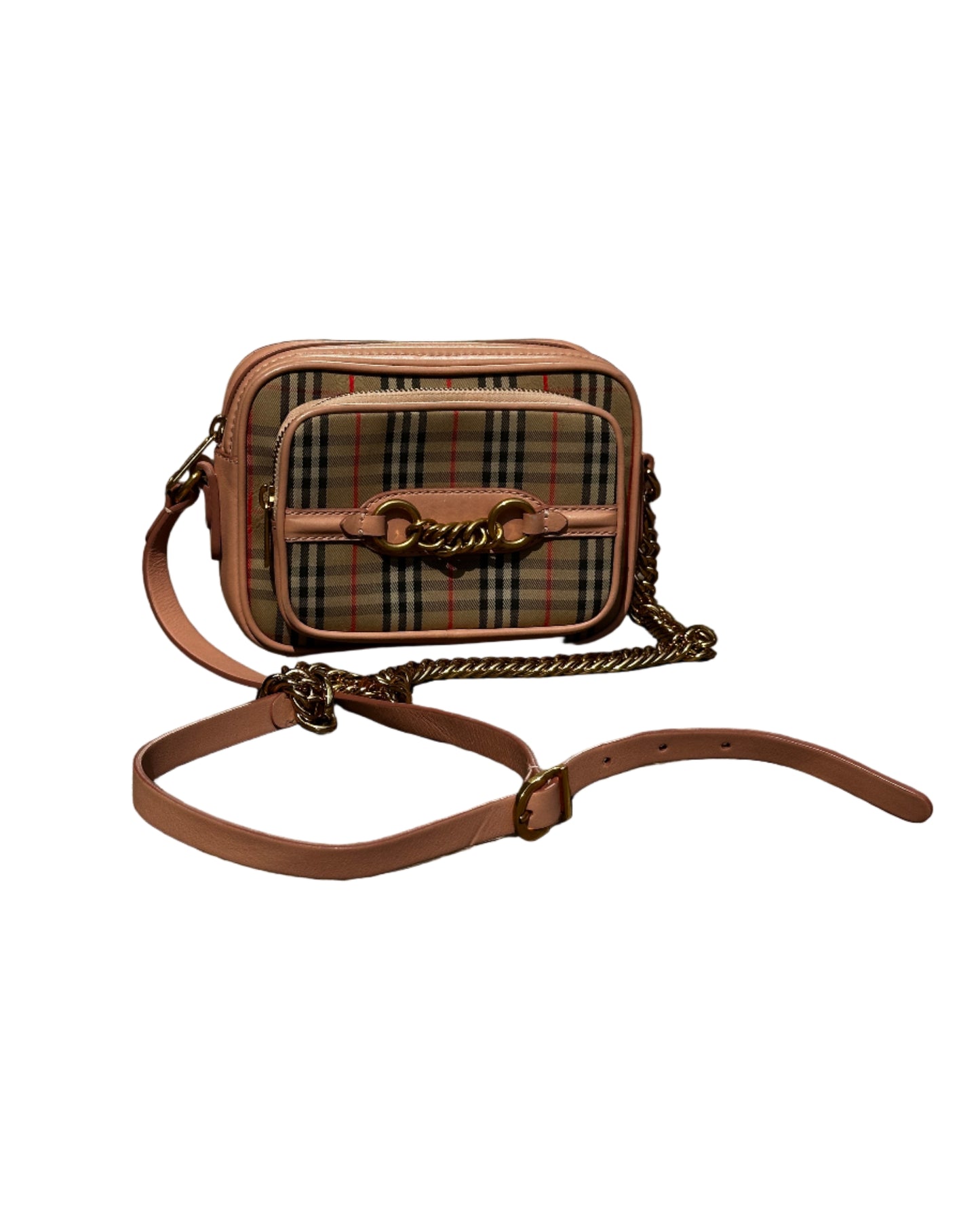 Burberry 1983 Knight Check Canvas and Calfskin Link Camera Crossbody Bag