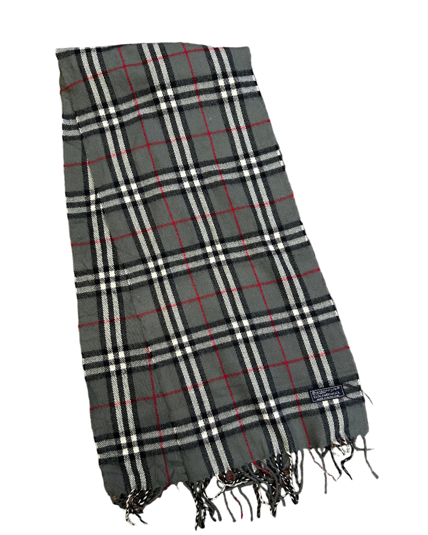 Burberrys Grey Tartan Lambswool Scarf