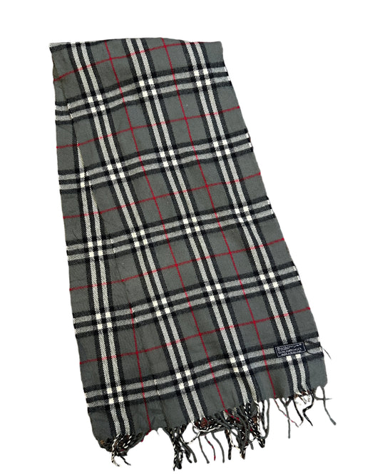 Burberrys Grey Tartan Lambswool Scarf