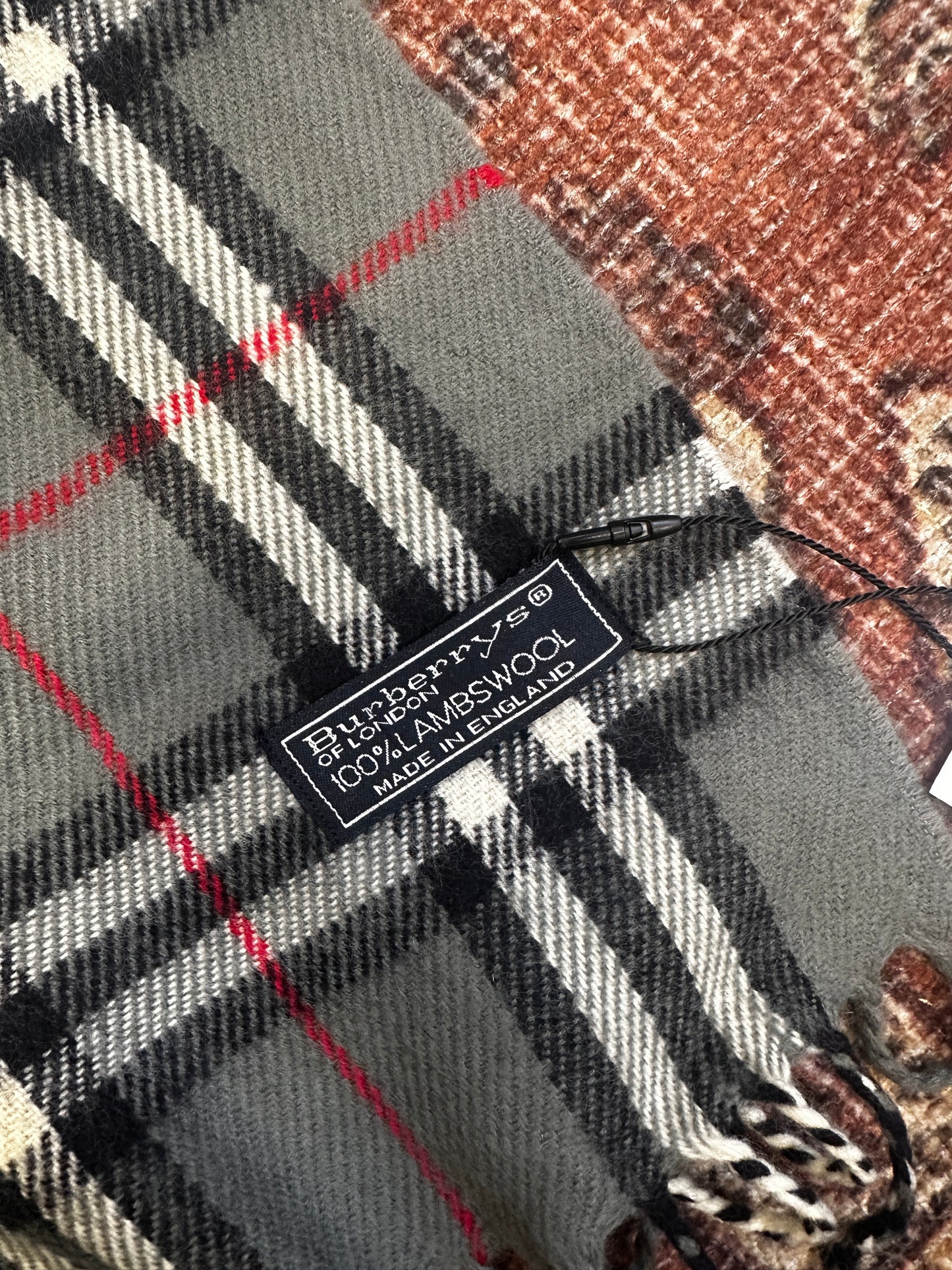 Burberrys Grey Tartan Lambswool Scarf