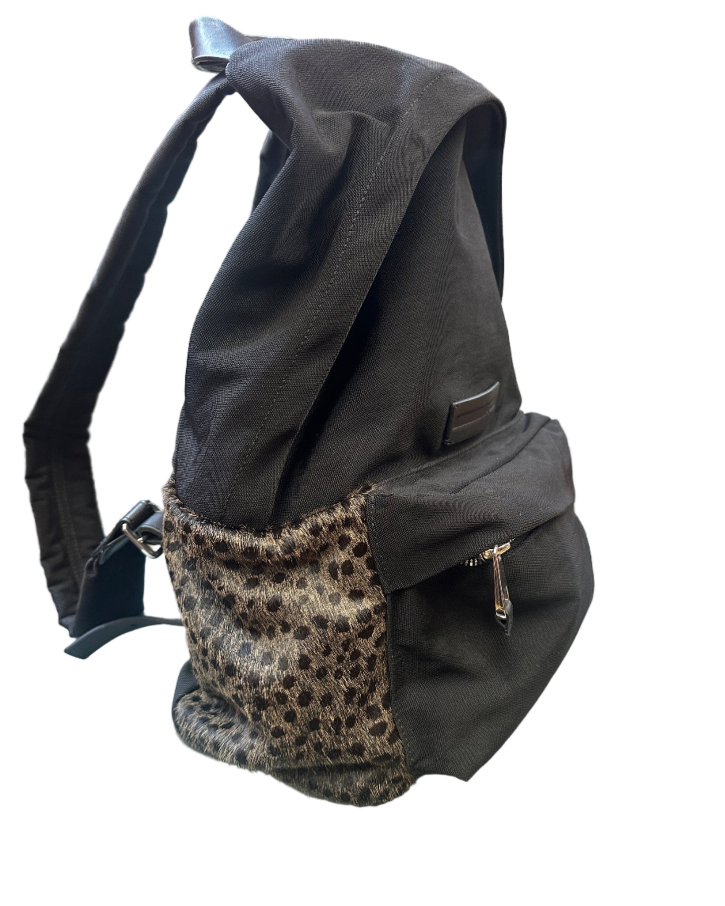 McQ Leather and Grey Animal Print Backpack