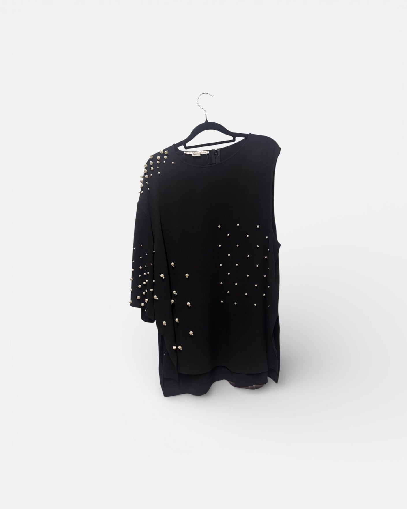 Stella McCartney Black A Symmetrical Sleeve Pearl Top - Size UK 16