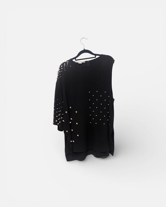 Stella McCartney Black A Symmetrical Sleeve Pearl Top - Size UK 16
