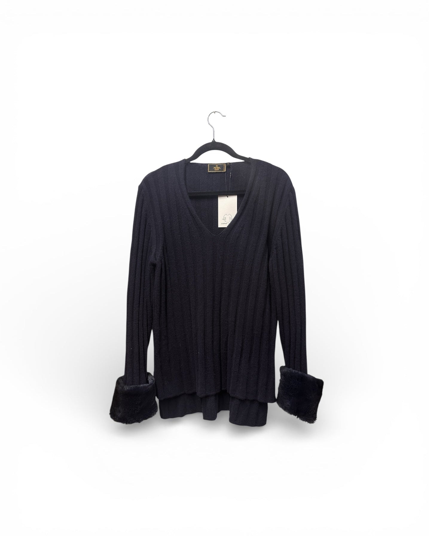 Vintage Fendi Maglia Navy Blue Ribbed Jumper IT 42 (UK 10-12)