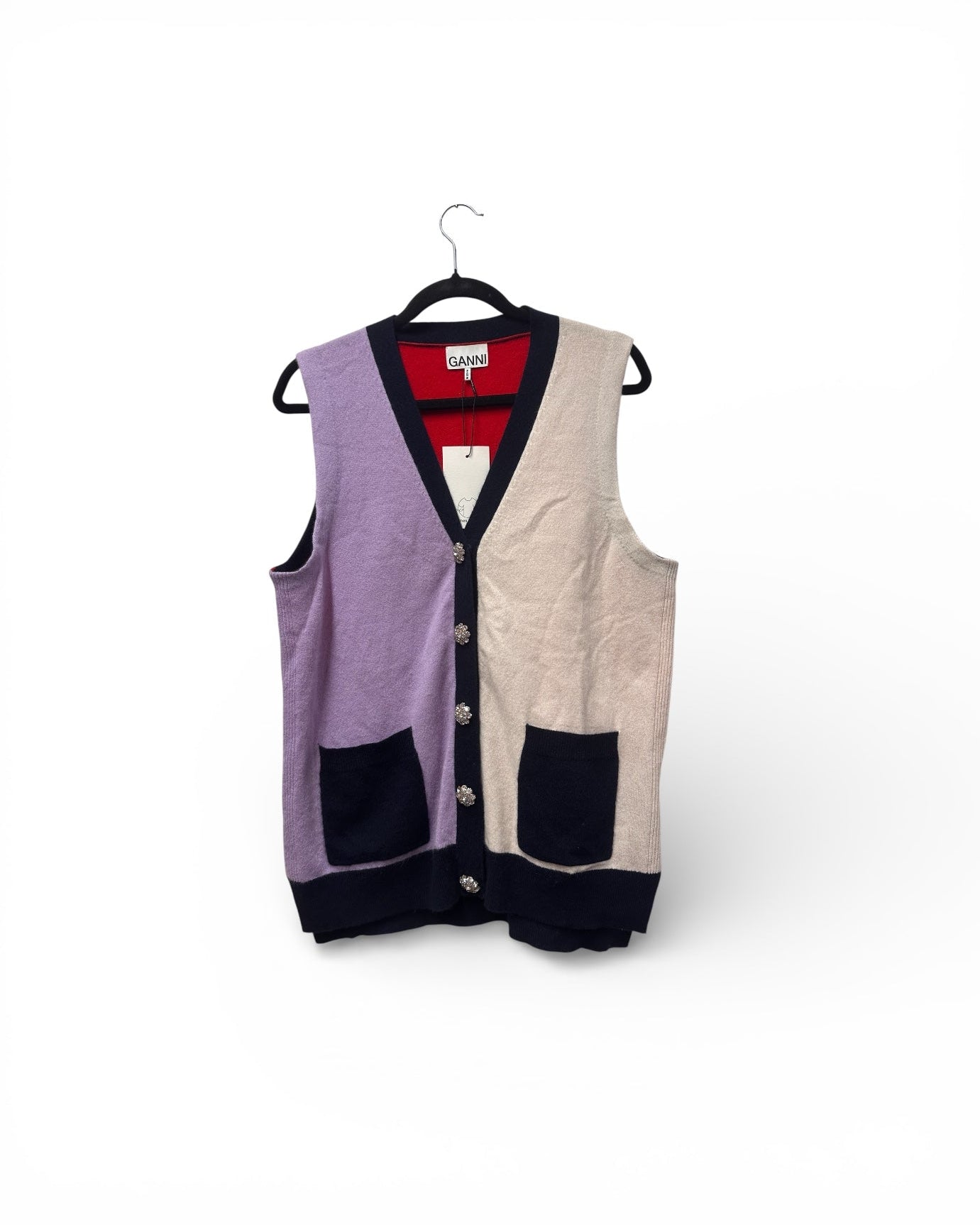 GANNI Crystal Button Up Vest Cashmere Size M