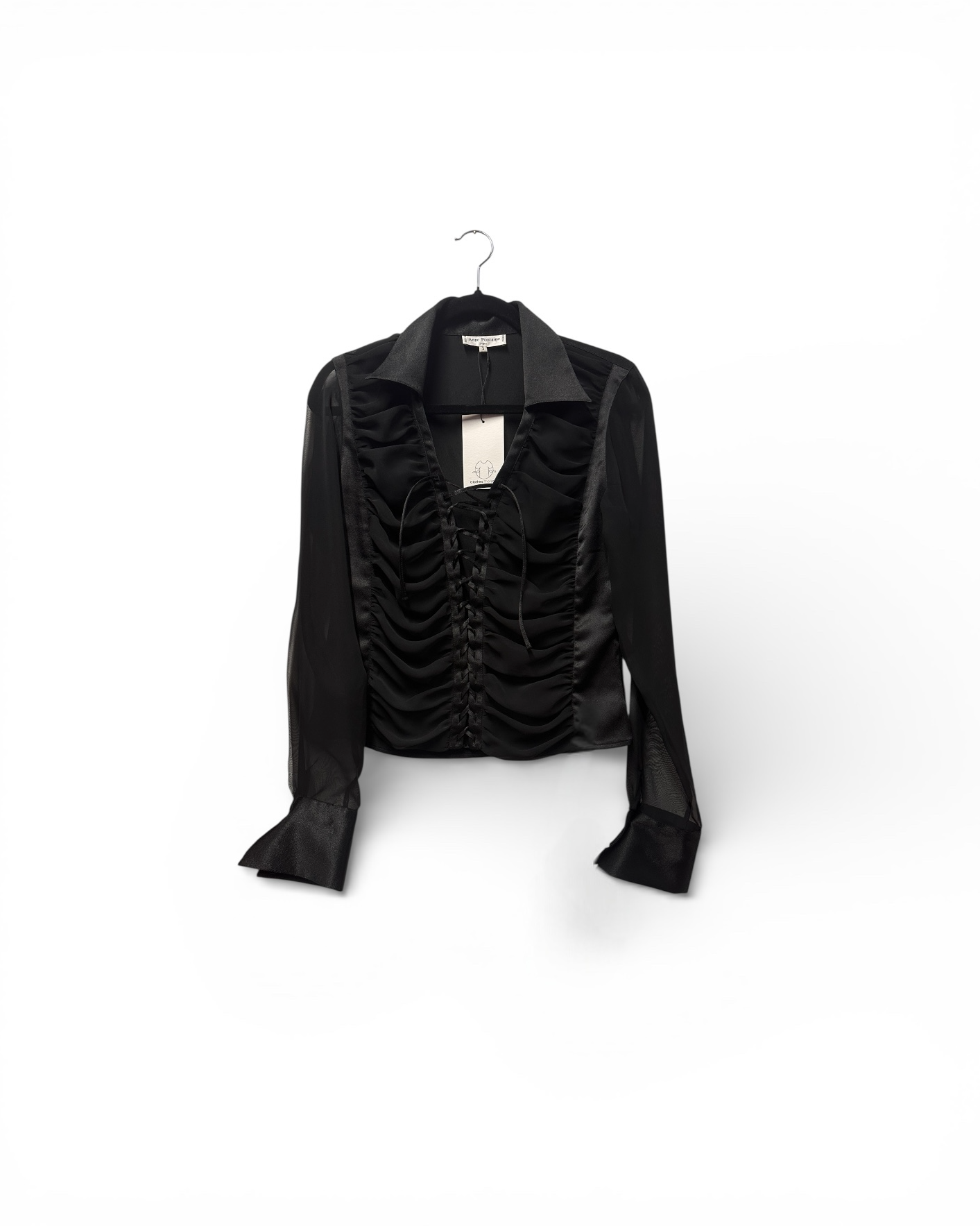 Anne Fontaine Paris Black Lace-Up Front Top Size 3 (UK 12)