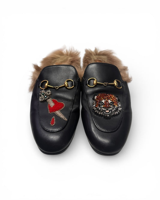 Gucci Limited Edition Prince Town Mule Loafers. Dagger and Tiger Head EU 38