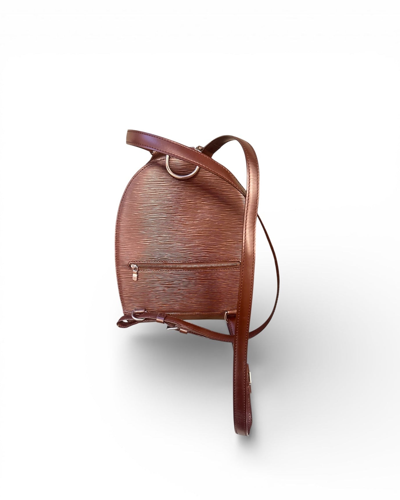 Brown leather backpack on a white background