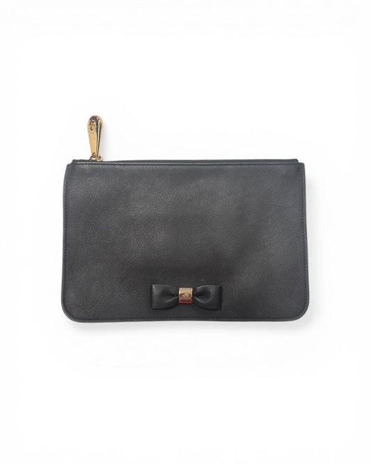 Mulberry Bow Pouch in Black Silky Classic Calf Leather