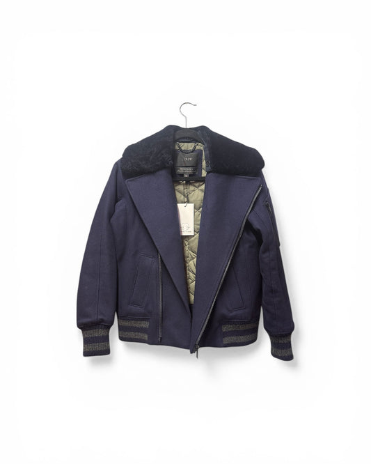 J Crew Bomber Style Shearling Navy Blue Jacket Size XS