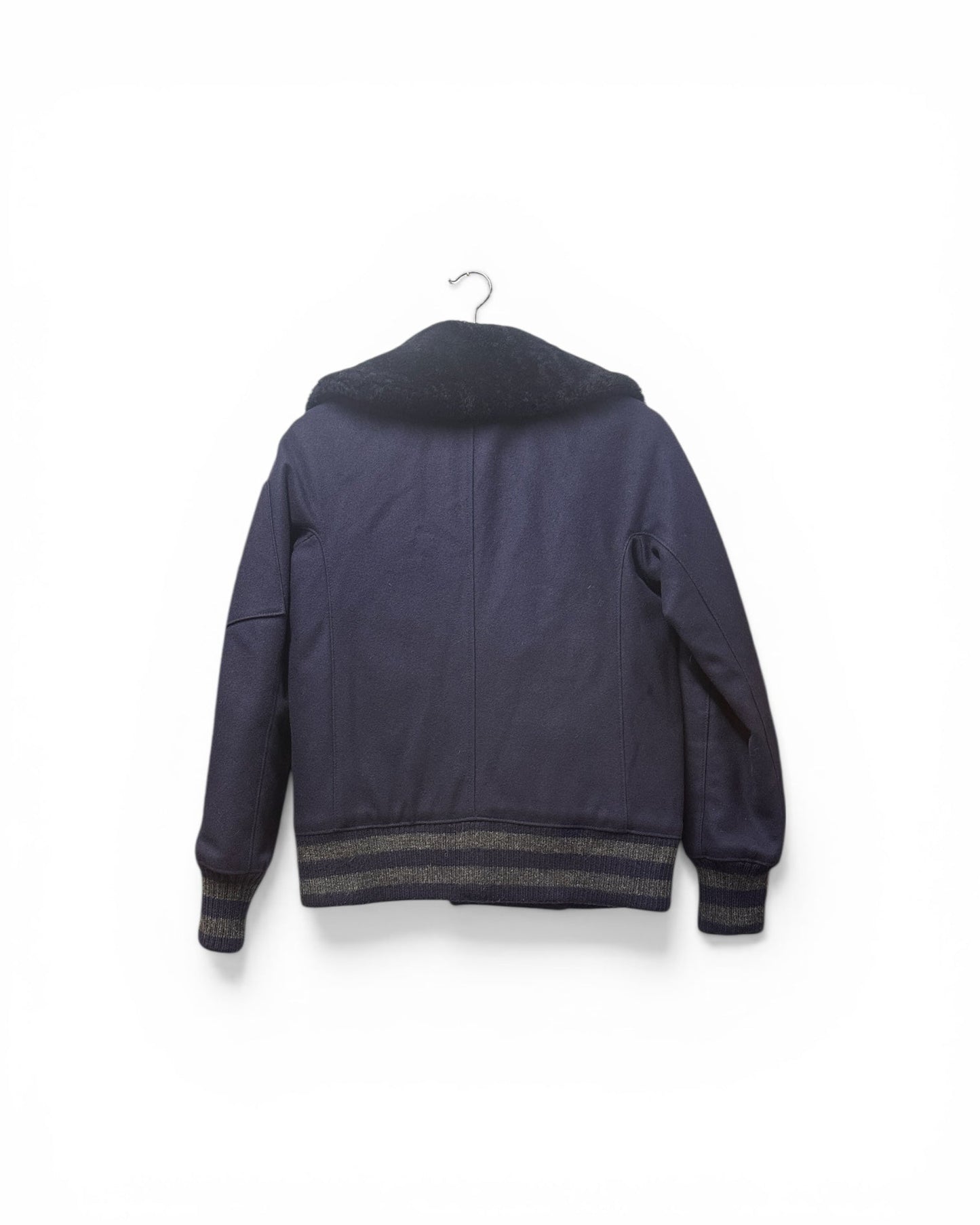 J Crew Bomber Style Shearling Navy Blue Jacket Size XS